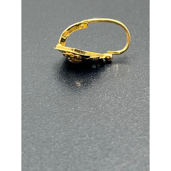 Designer Signed Vintage 18k Yellow Gold Flower Floral Dangle Drop Hook Earrings - Picture 7 of 15